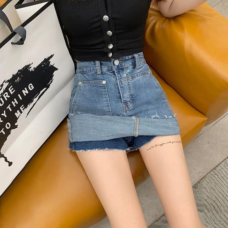 Женская джинсовая юбка с завышенной талией красная сетчатая трапециевидная