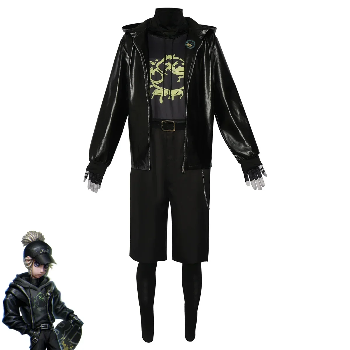Фото XQGame Identity VNaib Subedar Mercenary Косплей Костюм B.Duck Черное пальто из искусственной кожи с капюшоном Спортивная одежда Парик Мужской костюм для Хэллоуина №3