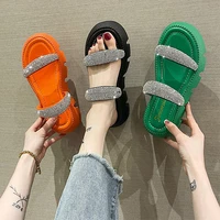 summer women crystal platform slippers flats shoes 2022 new fashion non slip beach slides mujer shoes slingback flip flops