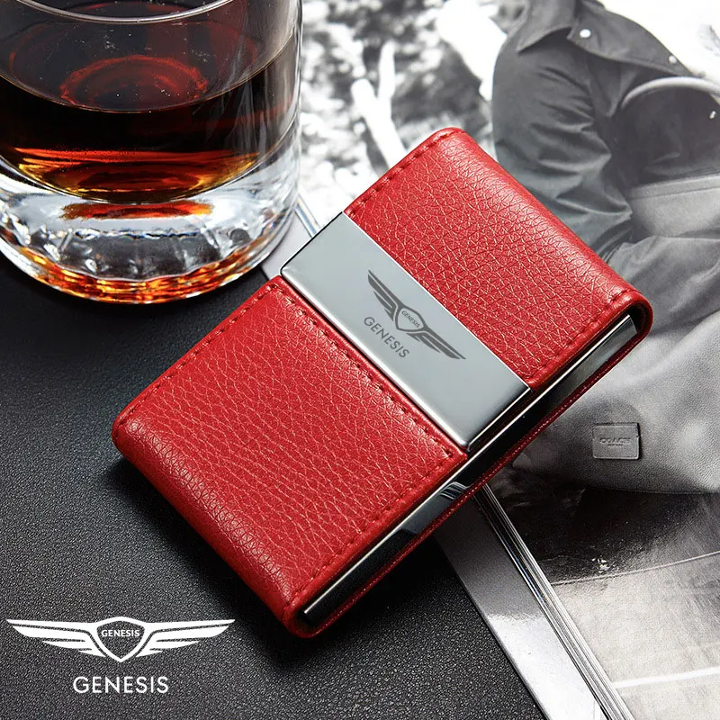 

Leather Business Card Case Magnetic Flip Cover For Hyundai Genesis Coupe G80 G70 GV80 BH GH Bank Card Credit Card Case ID Case