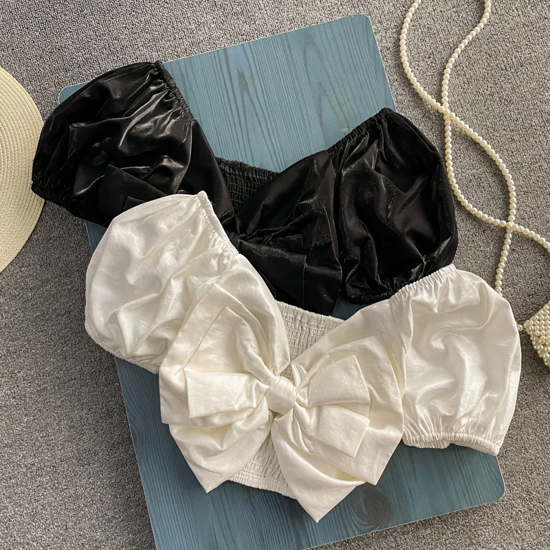 

Summer Puff Sleeve Shirt Women's V-neck Bowknot High Waist short All-match Tops sexy women summer 2022 blouses