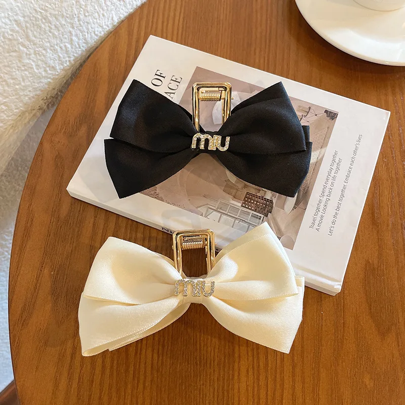 

2022 Vintage Bow Hair Clip Minimalist Grace Square Buckle Shining Drill Hair Accessories