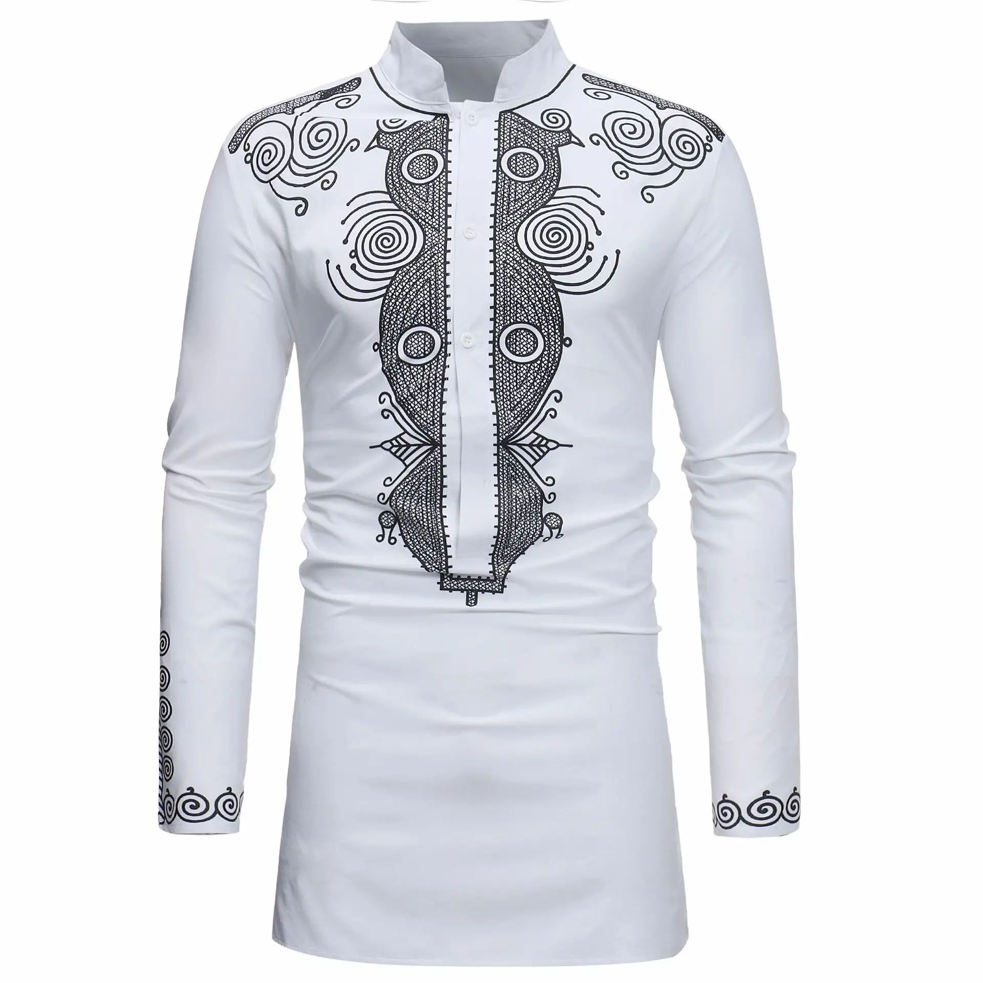

African Clothes for Men Summer Fashion African Men Long Sleeve Polyester Printing Dashiki Shirts African Tops