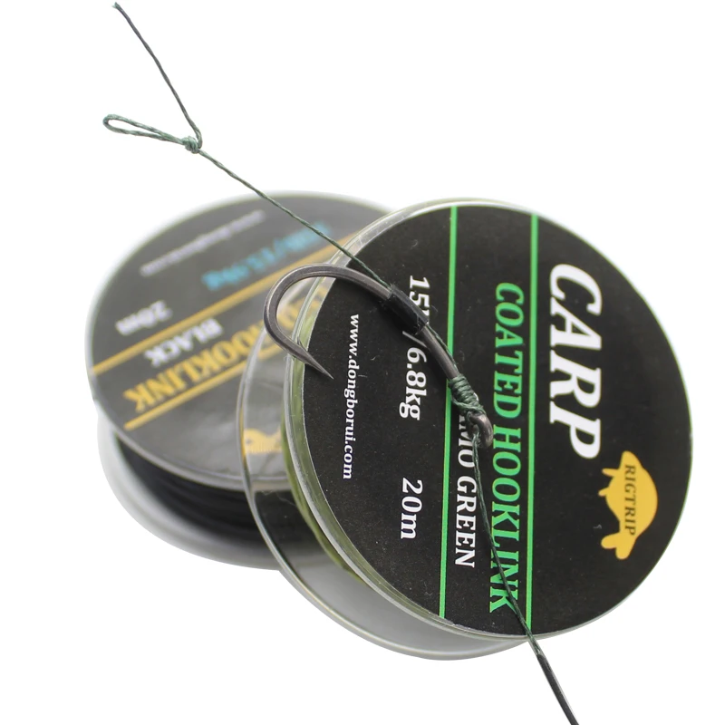 20m Carp Fishing Line Coated Hooklink Green/Black Hair Chod Helicopter Ronnie Rig For Carp Fishing Tackle Accessories Equipment