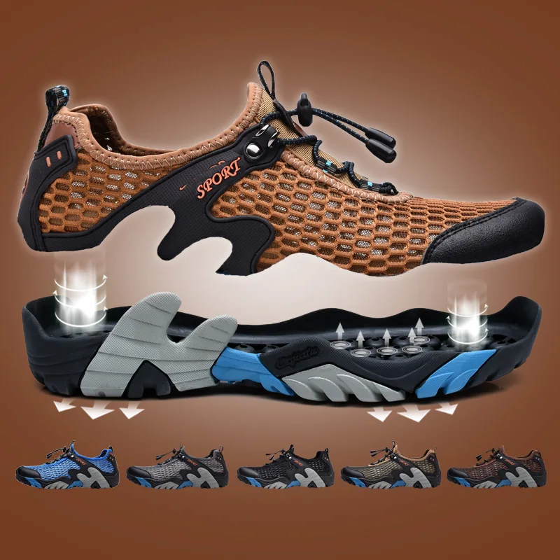 2022 Summer Outdoor Hiking Shoes Men Mesh Trekking Climbing Shoes Elastic Band Male Sneakers Casual Sport Mountaineering Shoes