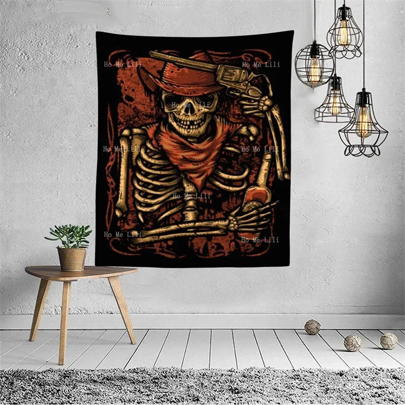 Фото Карта Таро смерти Moth Outlaw Флаг Gunslingers Логотип Stoner Art Скелет Хиппи Настенный тканевый гобелен от Ho Me Lili №4