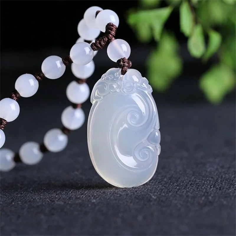 Design Natural Ice Kinds Of White Chalcedony Ruyi Pendant Necklace Lucky Sweater Chain Women Fashion Jades Jewelry images - 6