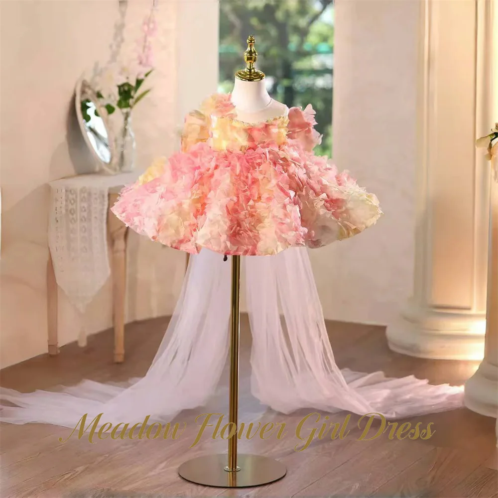 Фото Свадебное платье Meadow Peach для девочек 3-13 лет, без рукавов, для конкурсов красоты, с 3D-лепестками, детские платья для дня рождения и свадьбы №3