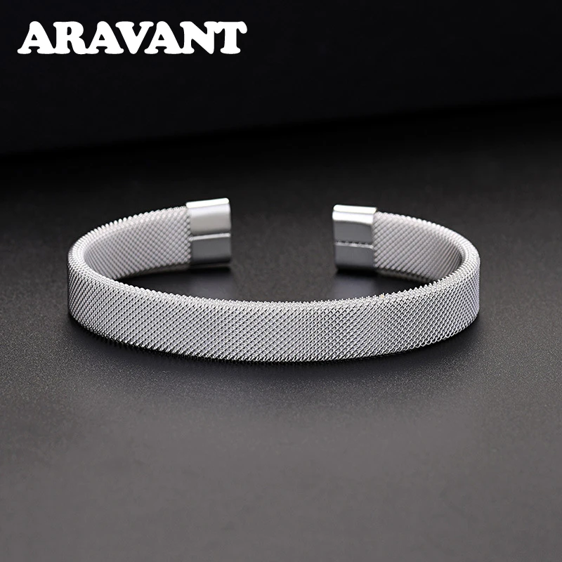 

925 Silver Open Cuff Bracelet&Bangle For Women Men Fashion Jewelry