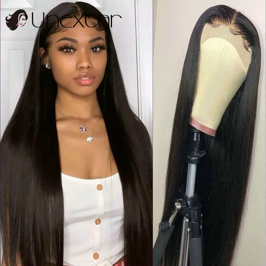 Natural Color 30 Inch Lace Front Human Hair 13x4 Transparent Lace Front Hair Wig Women PrePlucked 4x4 Closure Wig Straight Wigs