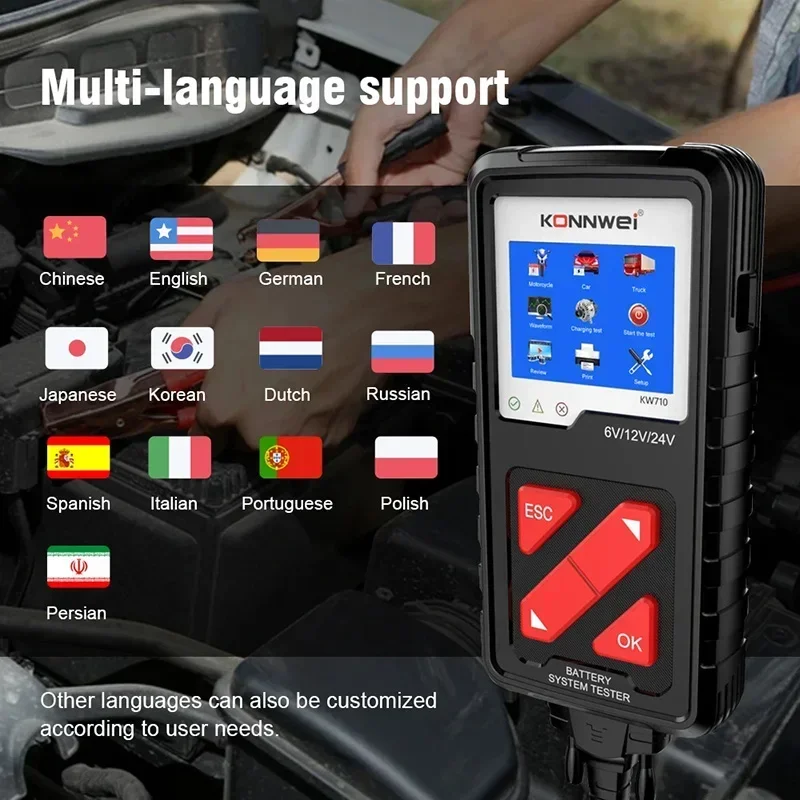 KONNWEI KW710 тестер аккумулятора для мотоцикла автомобиля грузовика 6 В 12 24 анализатор