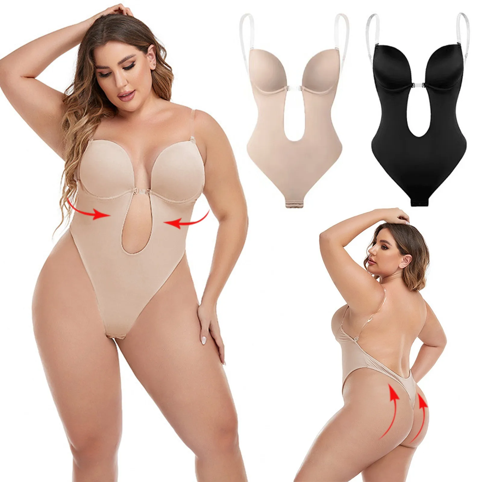 

Shapewear For Women Plus Size Backless Built In Bra Body Shaper Seamless With Open Crotch Women Waist Trainer With Zipper