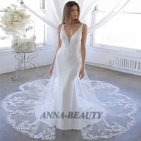 anna elegant mermaid tank deep v neck wedding dresses flower appliques sweep train vestido de casamento custom made