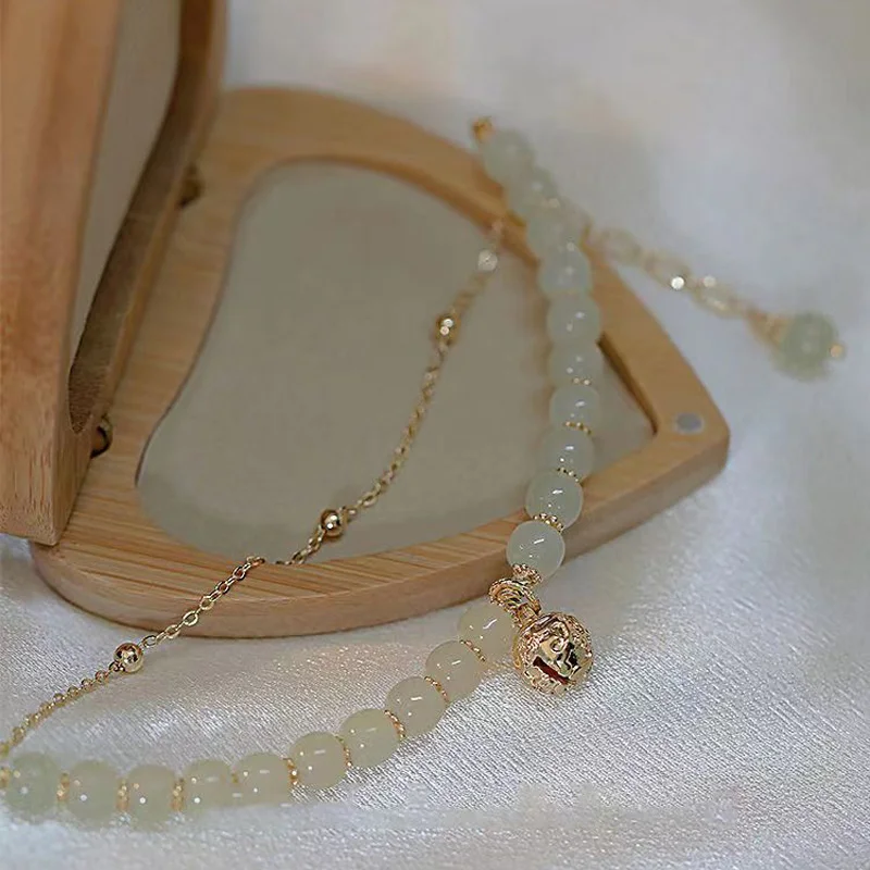 

Hetian Jade Bracelet Vintage Beaded Bracelet Girlfriends Bracelet Transfer Bead Bell Handmade Bracelet Birthday Gift Jewelry