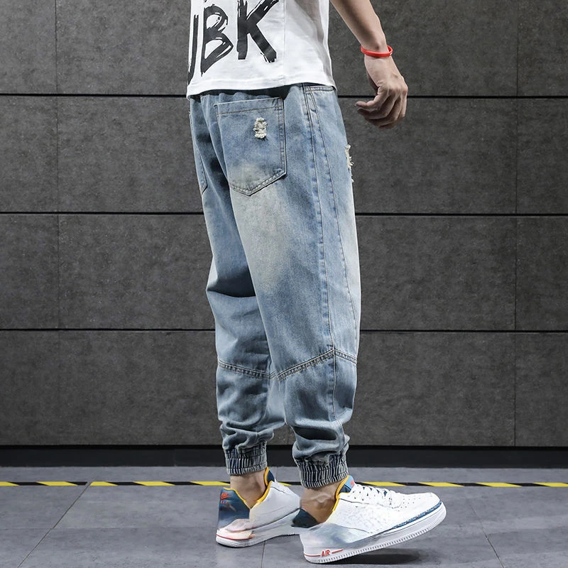 2022New New Hip Hop Harem Jeans Pants Men Loose Joggers Denim Casual Sweatpants Korea Ankle Length Trousers Streetwear Male Clot