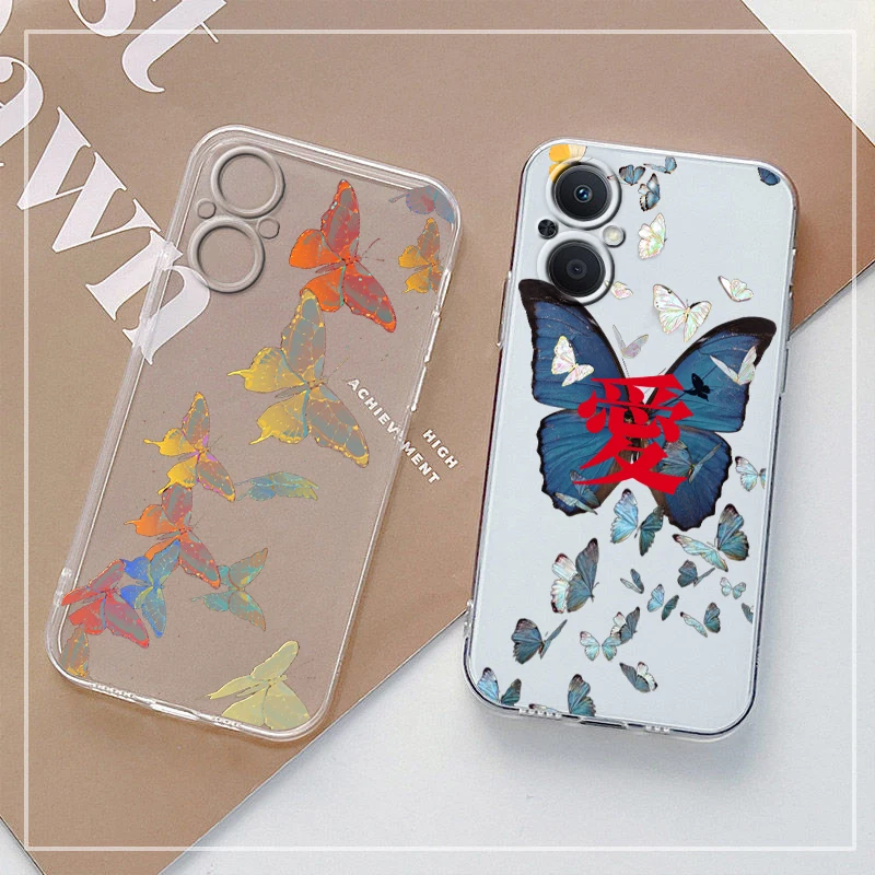 

Luxury Beautiful Flower Butterfly For OPPO A5 A9 A53 Reno 7 6 5 4 2 Find X3 X2 Z Lite Neo Pro Plus SE 5G transparent Phone Case