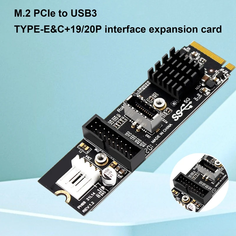 

1 Set M.2 MKEY PCIE To Front USB3.1 5Gbps Riser Card TYPE-C+19/20PIN Expansion Card Expansion Riser Card Replacement Accessories