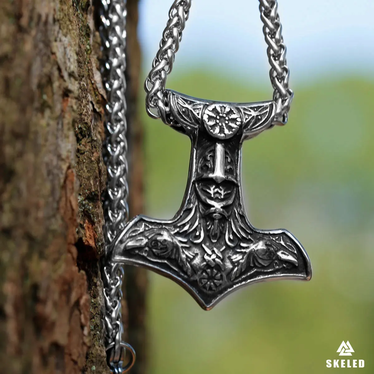 

Viking Pendant Necklace Viking Stainless Steel Odin Crow Gift Amulet