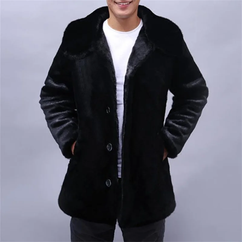 

Black warm casual short faux mink rabbit fur coat mens leather jacket men coats villus winter loose thermal hooded outerwear
