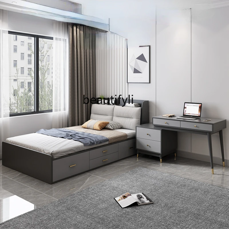 

HJ Children's Bed Bedroom Single Bed Small Apartment Home High Box Storage Bed Board Type Bed