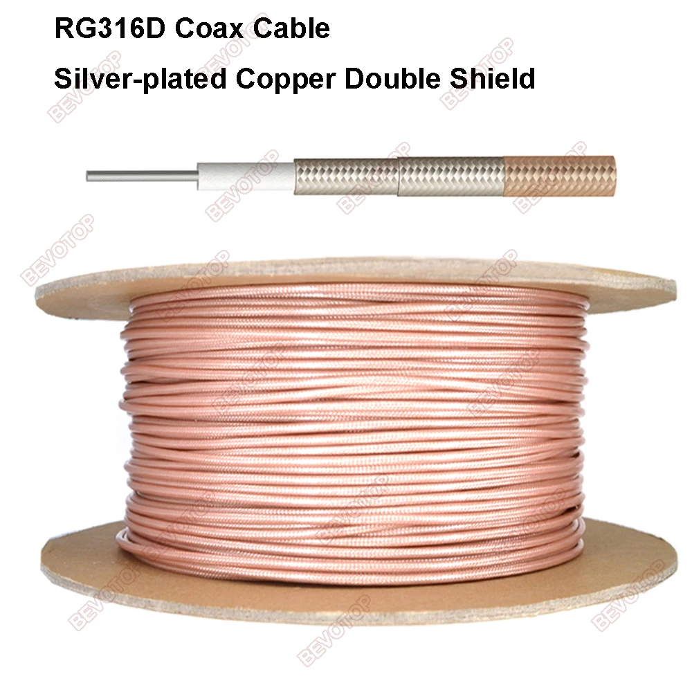 

Коаксиальный кабель RG316D, посеребренный медный двойной экран, 50 Ом, низкие потеря для обжимного разъема, BEVOTOP