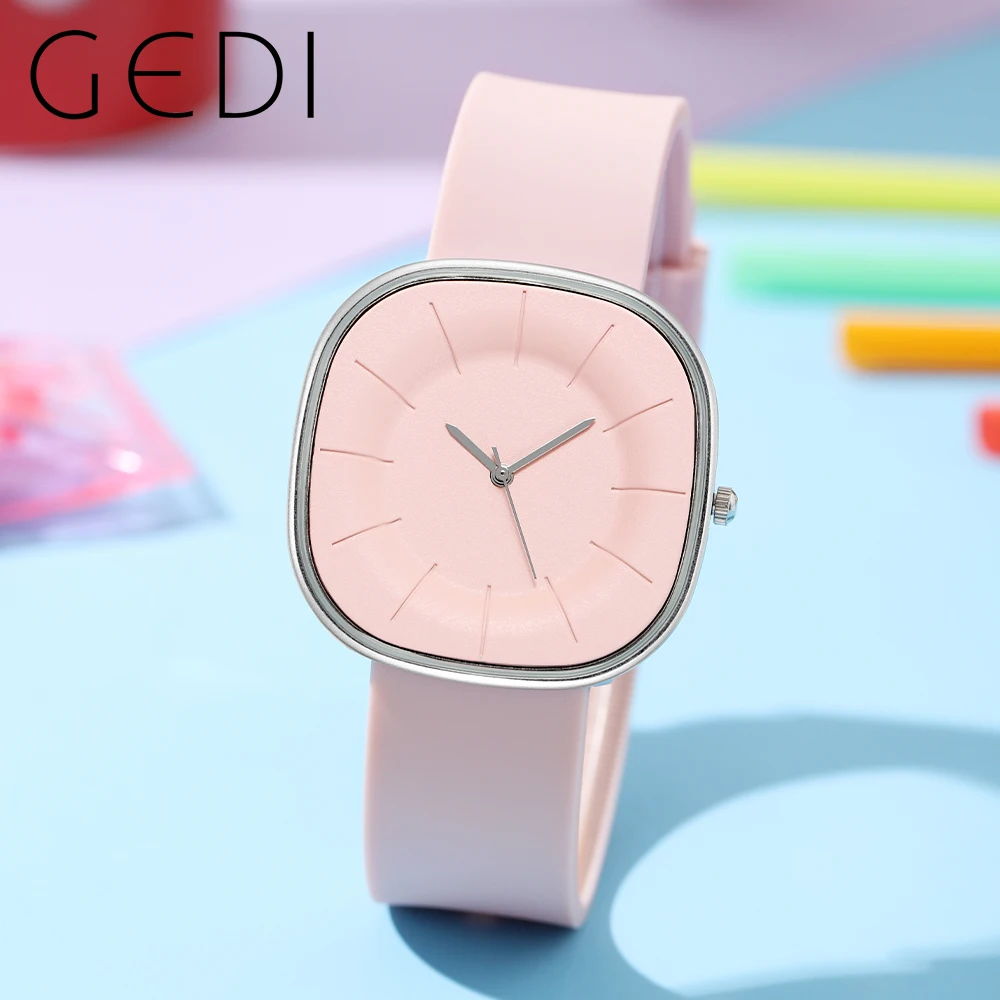 

GEDI Fashion Minimalist Square Ladies Quartz Watches Simple 38mm Big Dial Silicone Strap Waterproof Sport Watch for Women Girls