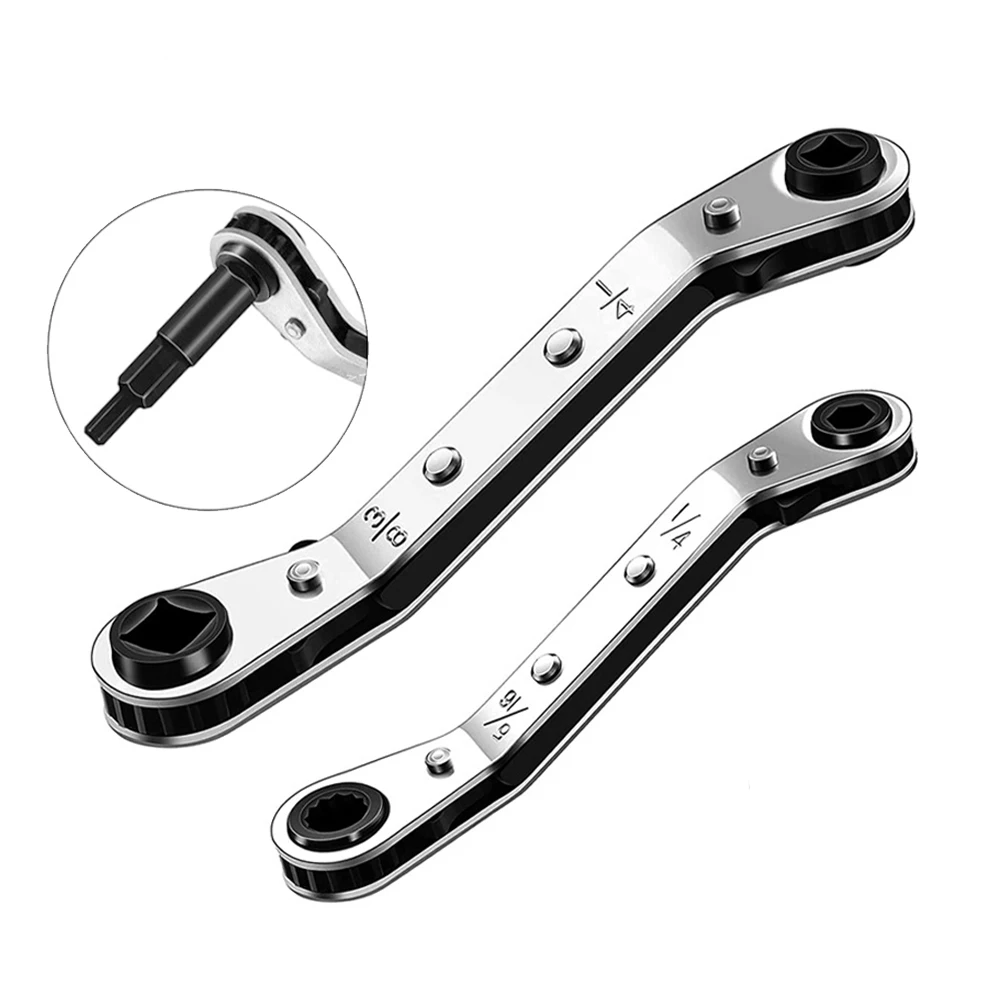 

2pcs Double Head Ratchet Wrenches 1/4 3/8 3/16 5/ 16 Inch Air Conditioning Refrigeration Repair Valve Wrench Spanner Tools