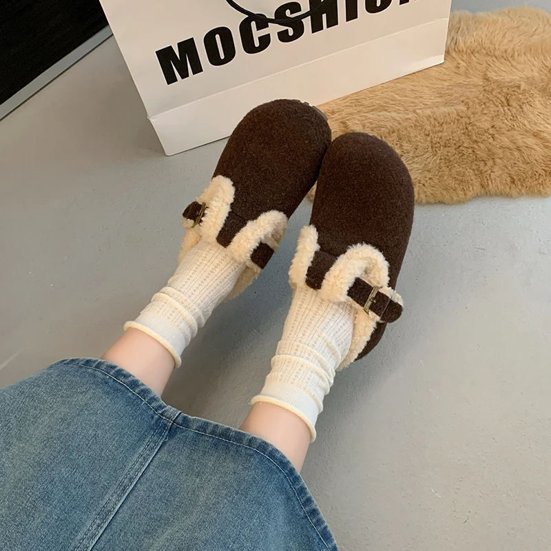 2025 зимние женские ботильоны на плоской подошве короткие плюшевые замшевые туфли