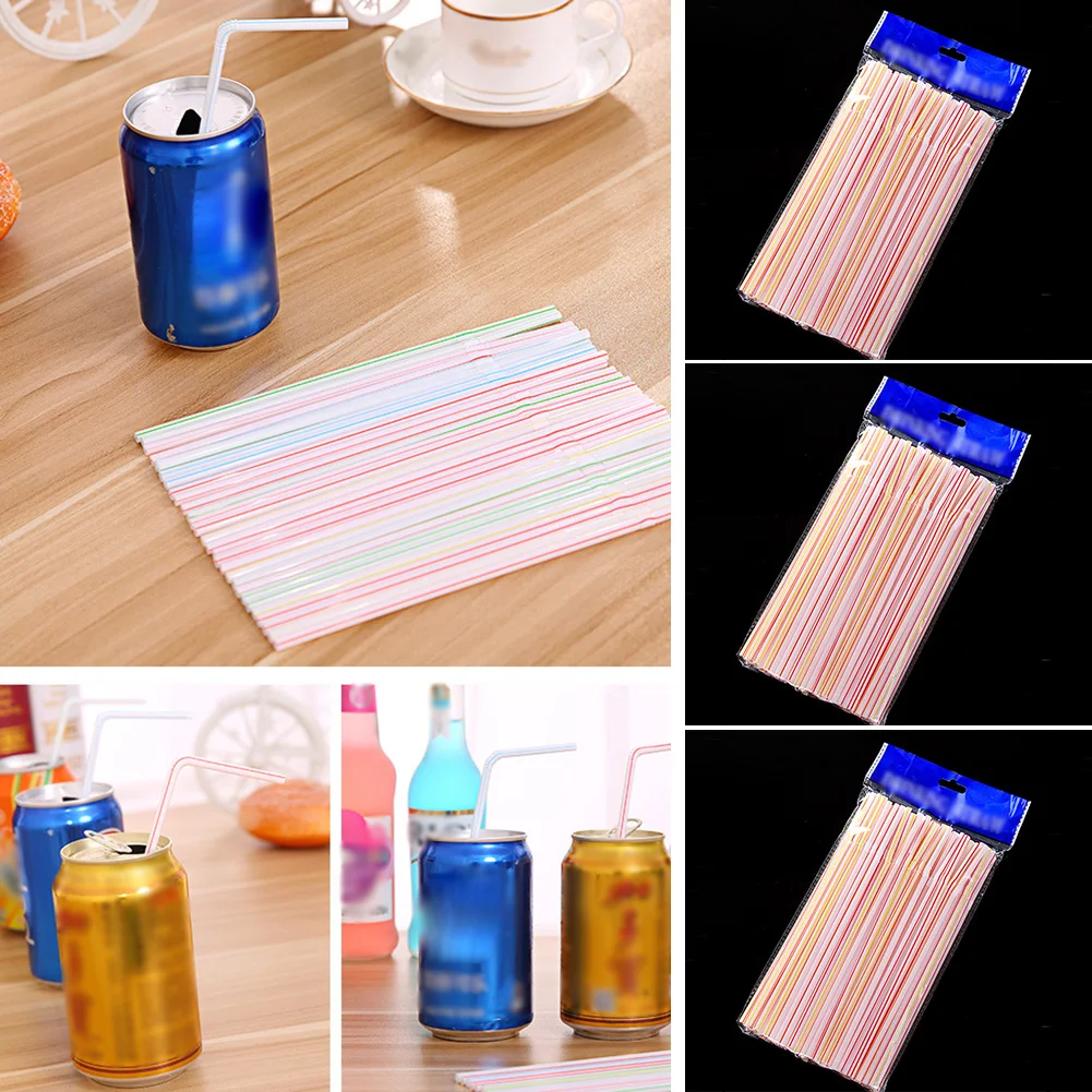

100Pcs Disposable Elbow Plastic Straws For Kitchenware Bar Party Event Supplies Striped Bendable Cocktail Drinking Straws