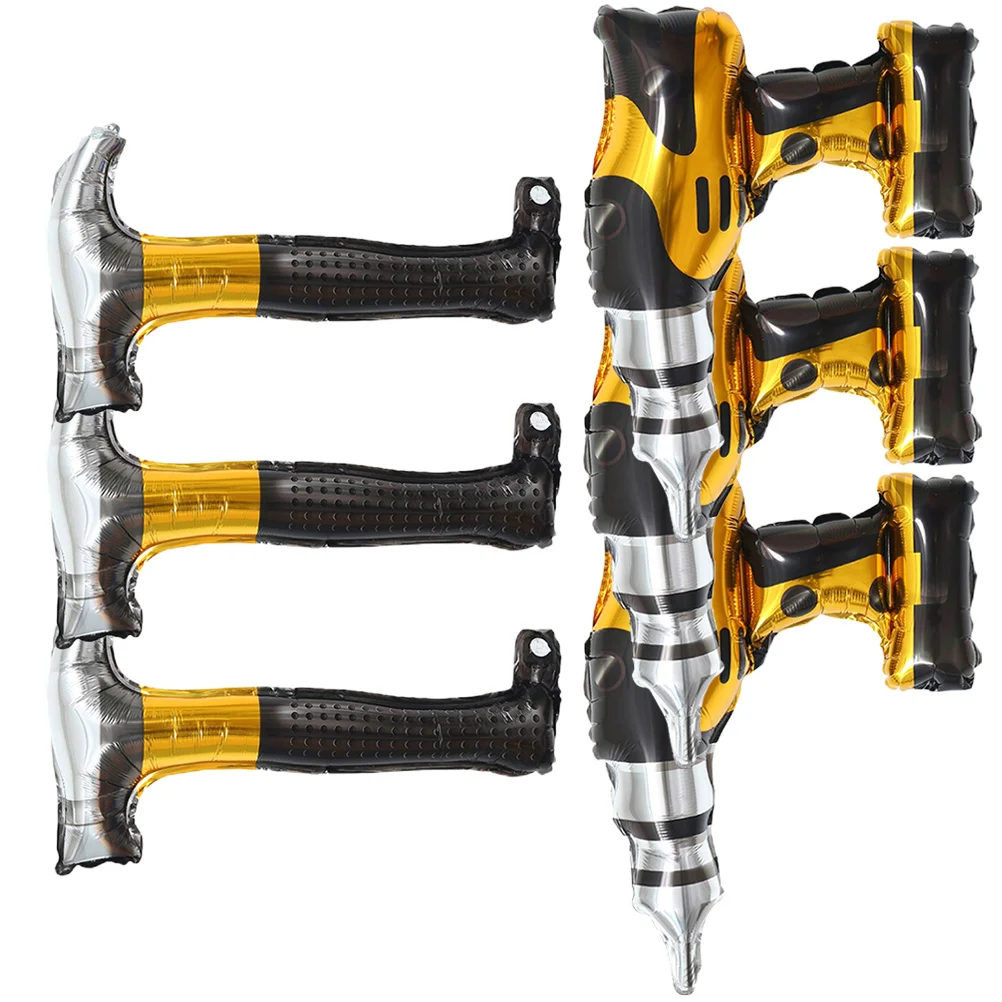 

6 Pcs Construction Hammer Auto Tools Birthday Party Supplies Repair Balloons Decor Aluminum Film Theme Decoration