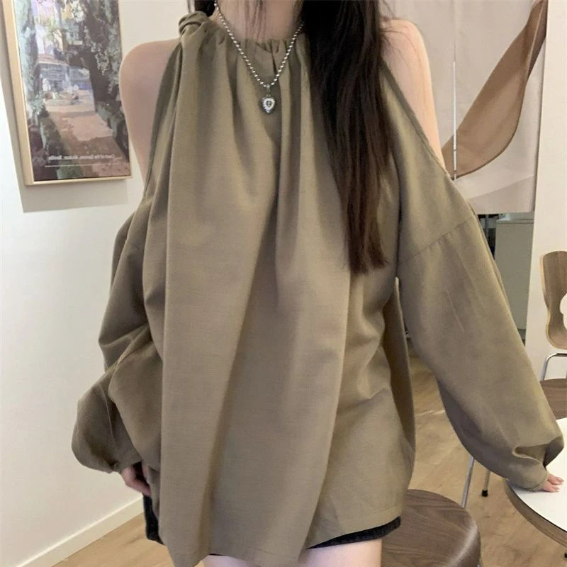 

Женская блузка свободного кроя, с круглым вырезом и длинным рукавом