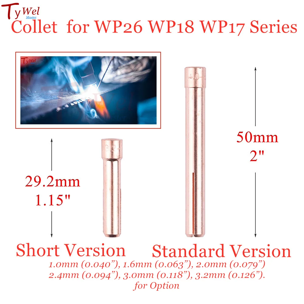 

10pcs TIG Collet Welder Consumable 1.6mm 2.0mm 2.4mm 3.0mm 3.2mm for Tungsten Electrode WP17 WP18 WP26 TIG Welding Torch