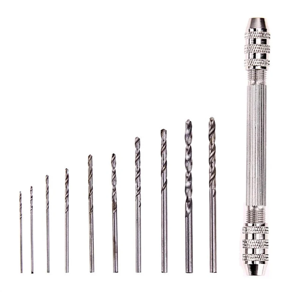 

1set Mini Hand Drill Drill Bits Double-ended 0.5-3.2mm Chuck Bits Drilling Wood Plastic Jewelry Reticulated Hand Twist Drill