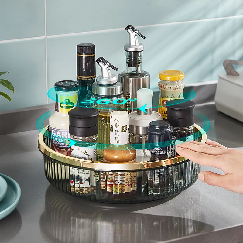 

360° Rotation Non-Skid Spice Rack Pantry Cabinet Turntable Fruit Food Storage Container Rotating Organizer For Kitchen Seasoning