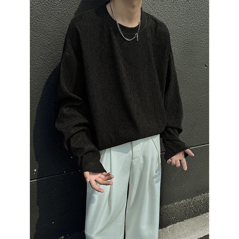 Idle Sle Long sleeves Shirt Men's Spring and Autumn 2024 Couple Teenagers Solid All-Match Oversize round Neck Base |