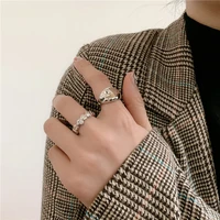 korea retro ring geometric silver fashion set anillos gold ring gothic men and women jewelry accessories luxury metal irregular