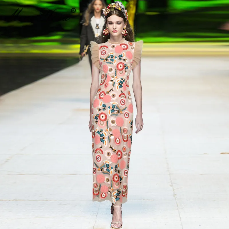 

Женское дизайнерское платье до щиколотки, элегантное весеннее платье с круглым вырезом и принтом без рукавов