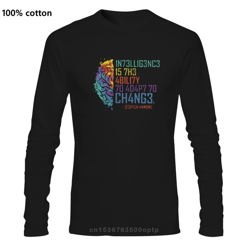

Мужская одежда, мужская футболка 1N73LL1G3NC3 15 7H3 4B1L17Y 70 4D4P7 70 CH4NG3-573PH3N H4WK1NG, версия мозга, женская футболка