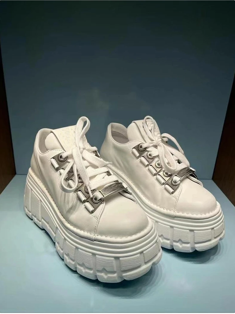 Leather Women's Ultra-Thick Bottom Punk Metal White Subculture Y2g Height Increasing Gothic Board Shoes Pumps