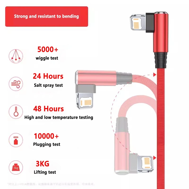 USB-кабель 90 градусов для iPhone 14 13 12 11 Pro Max X XR 6s 7 8 Plus 2 м 3