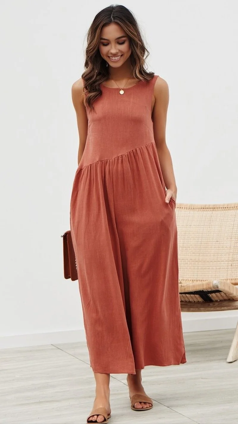 Spring and Summer New Fashion Women's Solid Color Loose Vest Sleeveless One-piece Cropped Trousers Jumpsuits for Women 2023