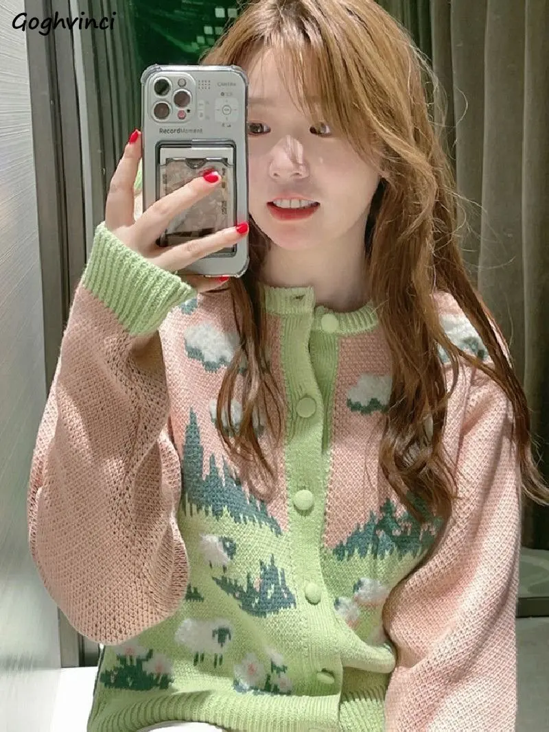 

Кардиган женский с принтом, милый элегантный трикотажный свитер с длинным рукавом в стиле Харадзюку, Повседневная модная весенняя одежда в ...
