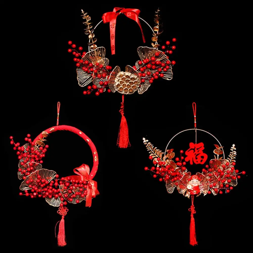 

Garland Hanging Decoration Vibrant Color Red Non-Fading Easy to Hang Front Door Garland Pendant Chinese New Year Gift for Home