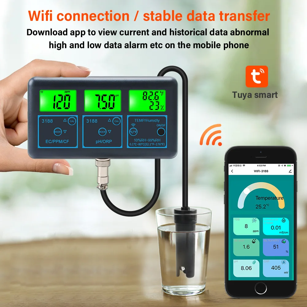 PH-метр 7 в 1 с Wi-Fi умный анализатор температуры TDS CF RH EC ORP для бассейна - купить по
