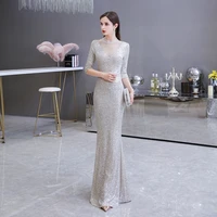 elegant silver sequin mermaid evening night dress for women 2022 long high neck crystal formal prom wedding party gowns