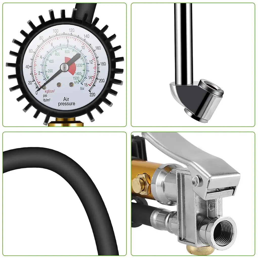 

Tire Inflator Pressure Gauge Car Supplies Fine Workmanship Multifunctional Space Saving Simple Operation Tires Tester