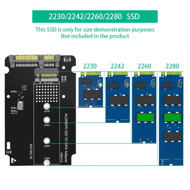 Преобразователи адаптеров в NVME SSD 2 5-дюймовый SATA3.0 для 30/42/60/8