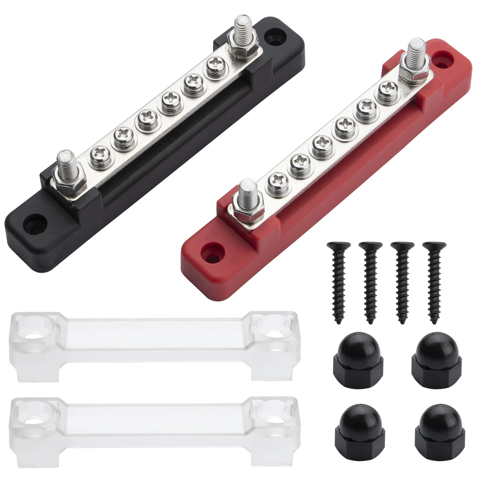 

6 Terminal-row Bus Bar 150A BusBar Block with Cover, 1 Red & 1 Black Ground X7Q8