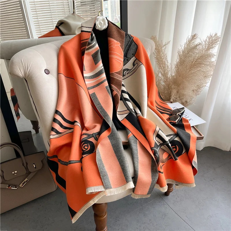 

2022 New Luxury Design Winter Cashmere Wraps Scarfs Women Shawls Scarves Lady Pashmina Bufanda Blanket Female Stoles Warm Tick