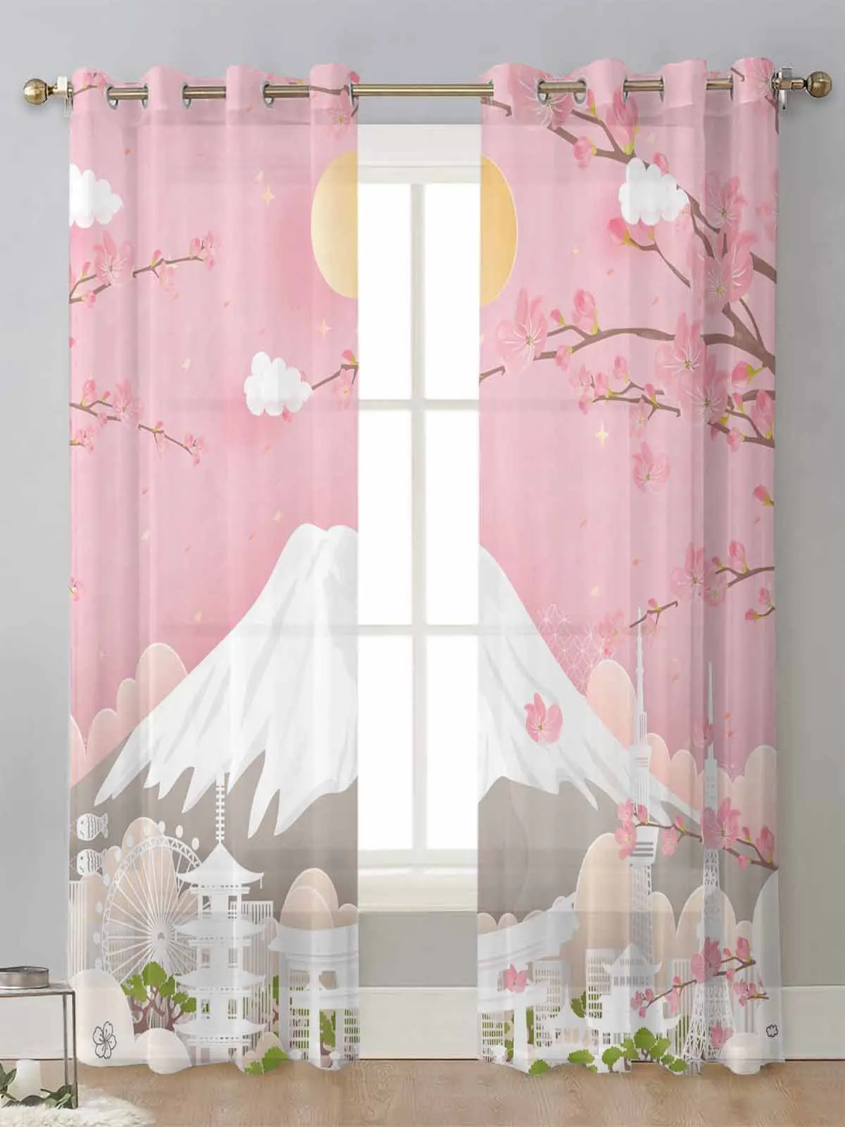 

Mountain Peach Blossom Sun Sheer Curtains For Living Room Window Transparent Voile Tulle Curtain Cortinas Drapes Home Decor